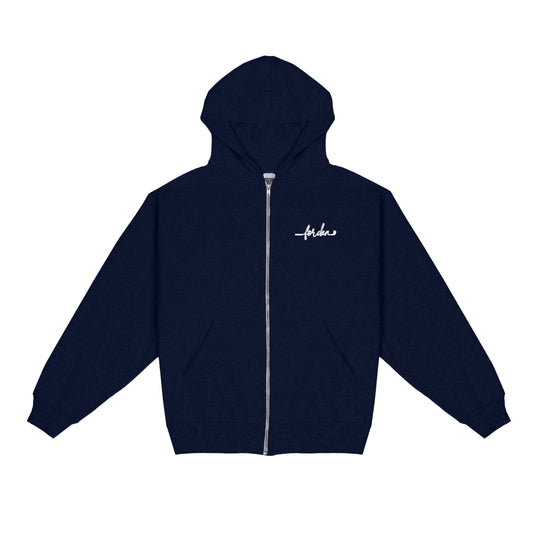 Navy Script Zip Up